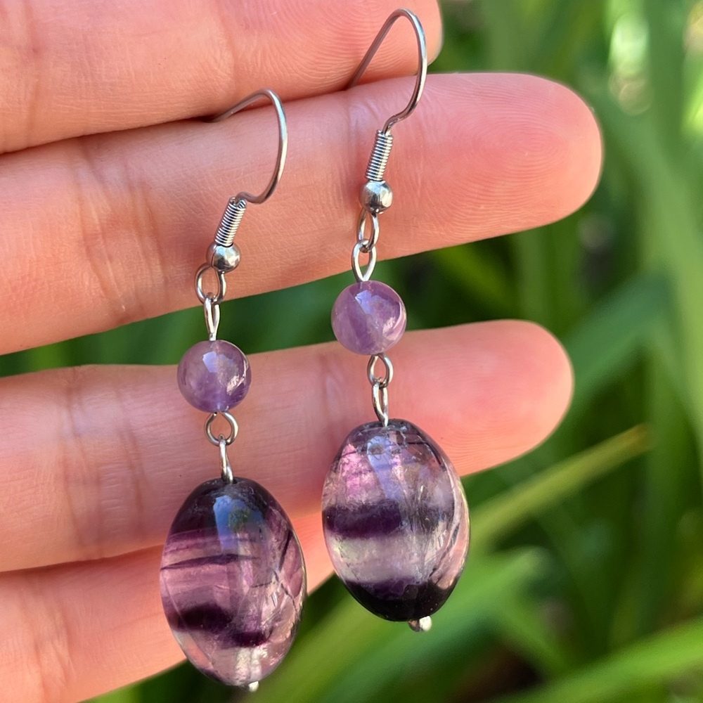 Stainless steel fluorite‎ drop earrings 0230